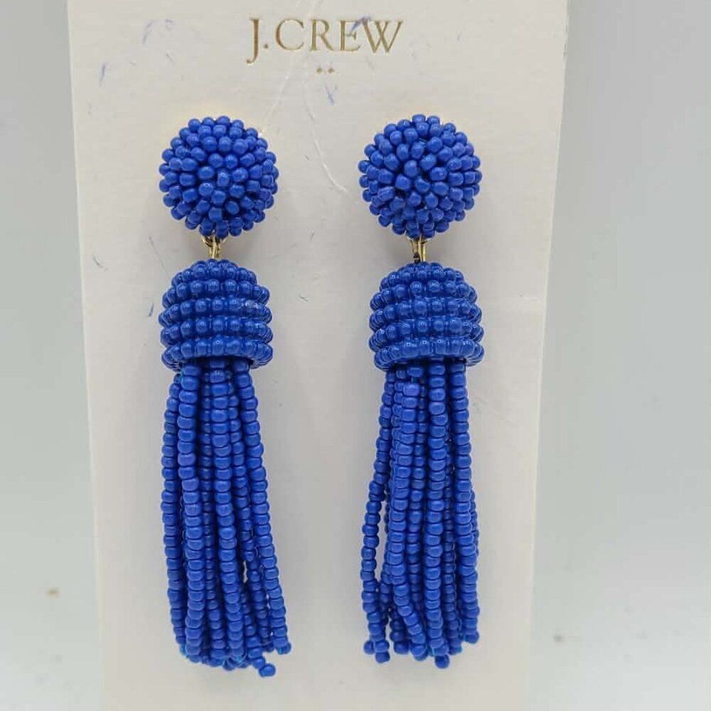 J Crew Factory Blue Beaded Tassel Earrings NWT! NEW!